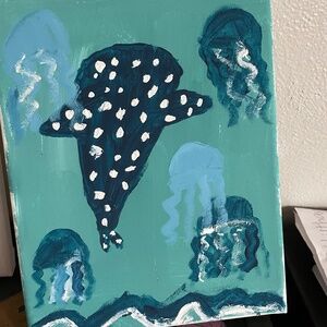 Blue shark whale and jelly wish hand painted